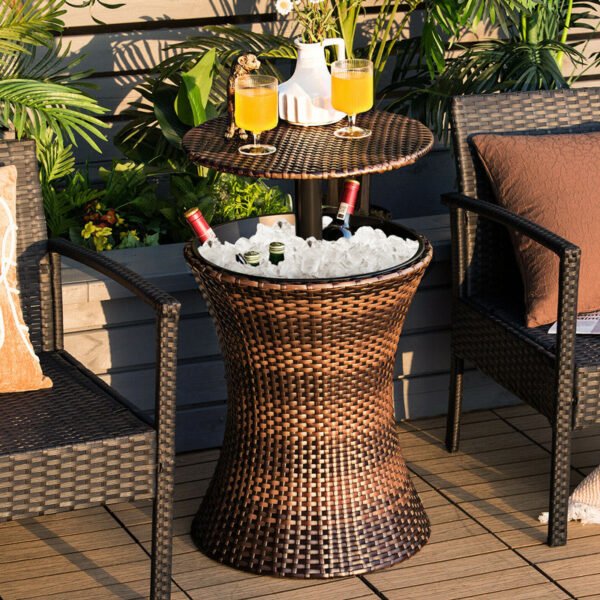 Adjustable Height Patio Rattan Cooler Table